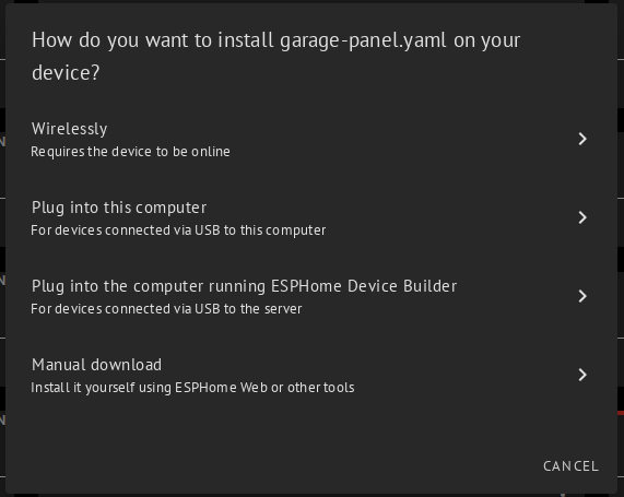 the list of available install options